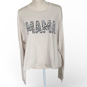 ZUTTER Women L/S Graphic MAMA Leopard Print Cream Crop Top 100% Cotton Large NEW